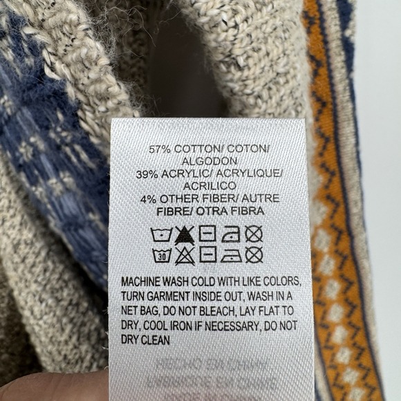 Lucky Brand Cardigan Sweater Women's Medium Geometric Border Pocket Open Front - Picture 6 of 7